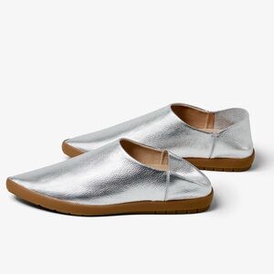 BABOS Vision Quest Yes No Silver Pebble Leather Babouche Mules Slip On